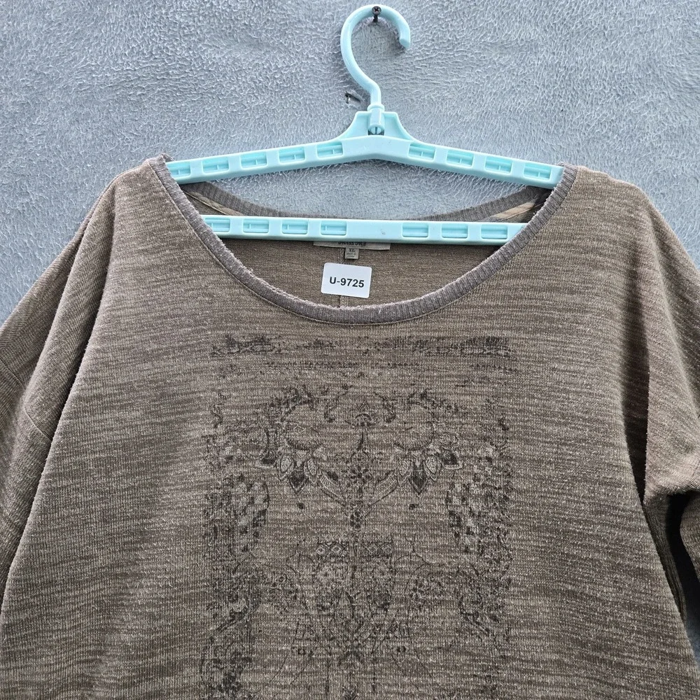 Miss Me‎ Women Sweatshirt XL Brown Plaid Floral Medallion Layered Look Grunge
